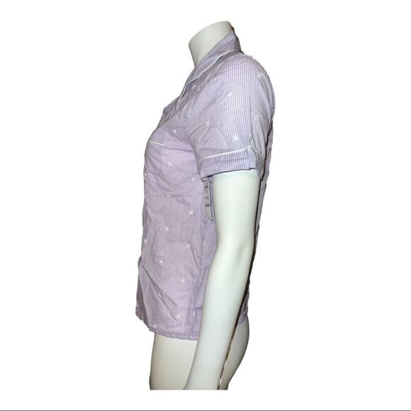 Charter Club Cotton Purple Embroidered Stripe Pajama Top Shirt XS NWT - Picture 4 of 9